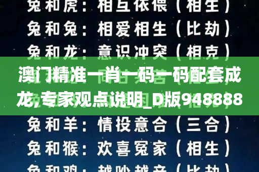 澳门精准一肖一码一码配套成龙,专家观点说明_D版948888