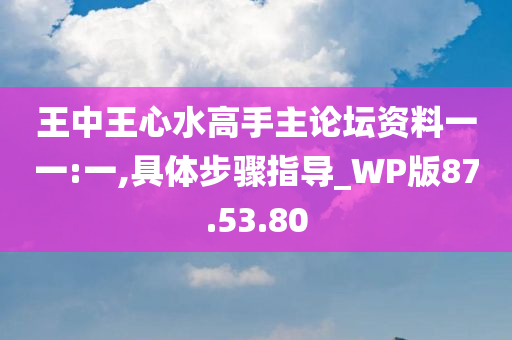 王中王心水高手主论坛资料一一:一,具体步骤指导_WP版87.53.80