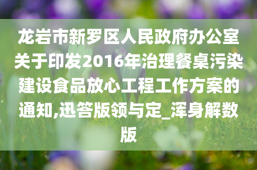 龙岩市新罗区人民政府办公室关于印发2016年治理餐桌污染建设食品放心工程工作方案的通知,迅答版领与定_浑身解数版